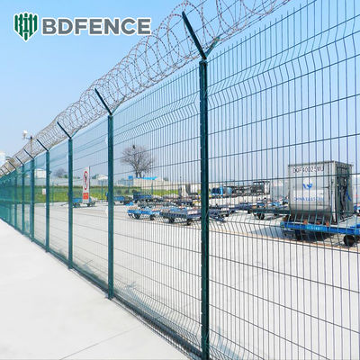 Galvanized 3D Welded Wire Mesh Fence Panel With Barbed Wire Anti Climb Security Fencing For Airport Prison High Safety Areas
