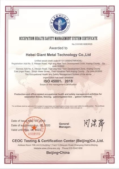 China Hebei Giant Metal Technology co.,ltd certificaciones